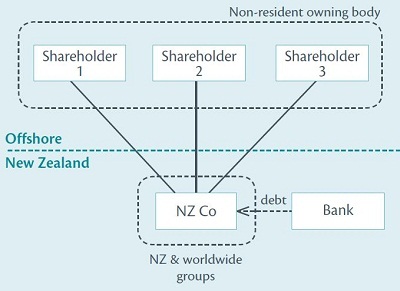 Diagram showing 3 shareholders who collectively own a New Zealand company